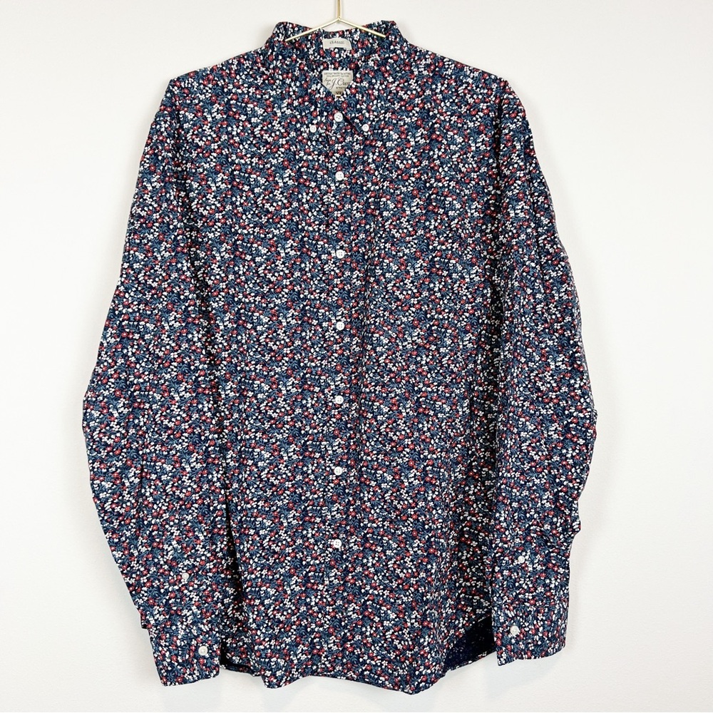 J. Crew Men's Floral Button Down Shirt - Blue and Red